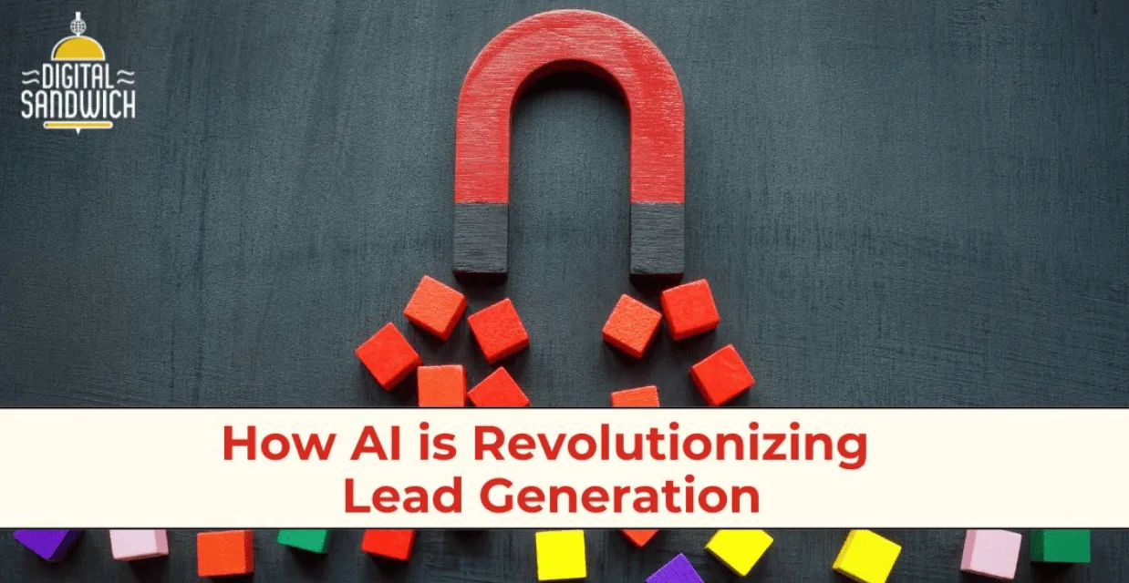 How AI is Revolutionizing Lead Generation, title under a magnet attracting colored blocks