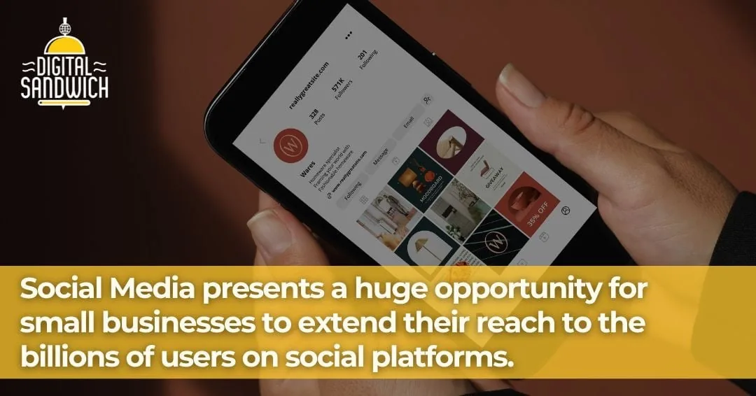 Social media presents a huge opportunity for small businesses to reach billions of users, over a phone showing Instagram