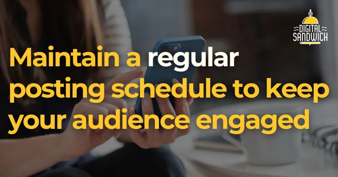 Maintain a regular posting schedule to keep your audience engaged, text over a person using a phone